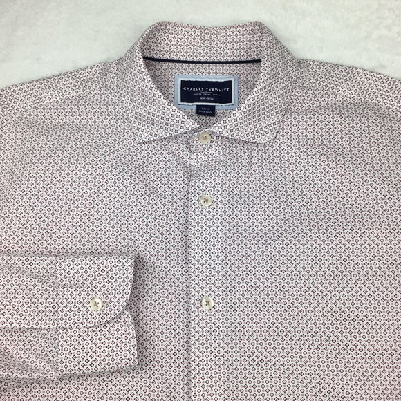 Charles Tyrwhitt Other - Charles Tyrwhitt Dress Shirt Mens XL Burgundy/Pink Print Slim Fit Non Iron